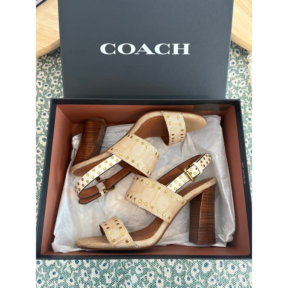 Coach Rylie Heeled Sandals Ivory Signature Jacquard Size 6B NIB - Picture 2 of 4